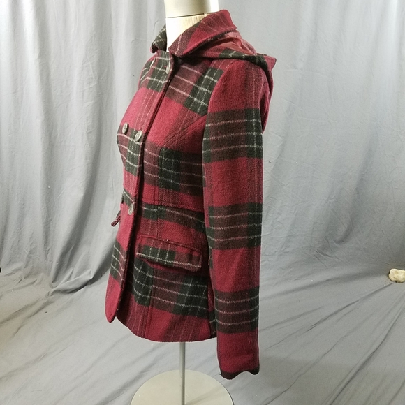 Aeropostale red buffalo check double breasted jacket with hood sz SP dark red - Picture 4 of 12